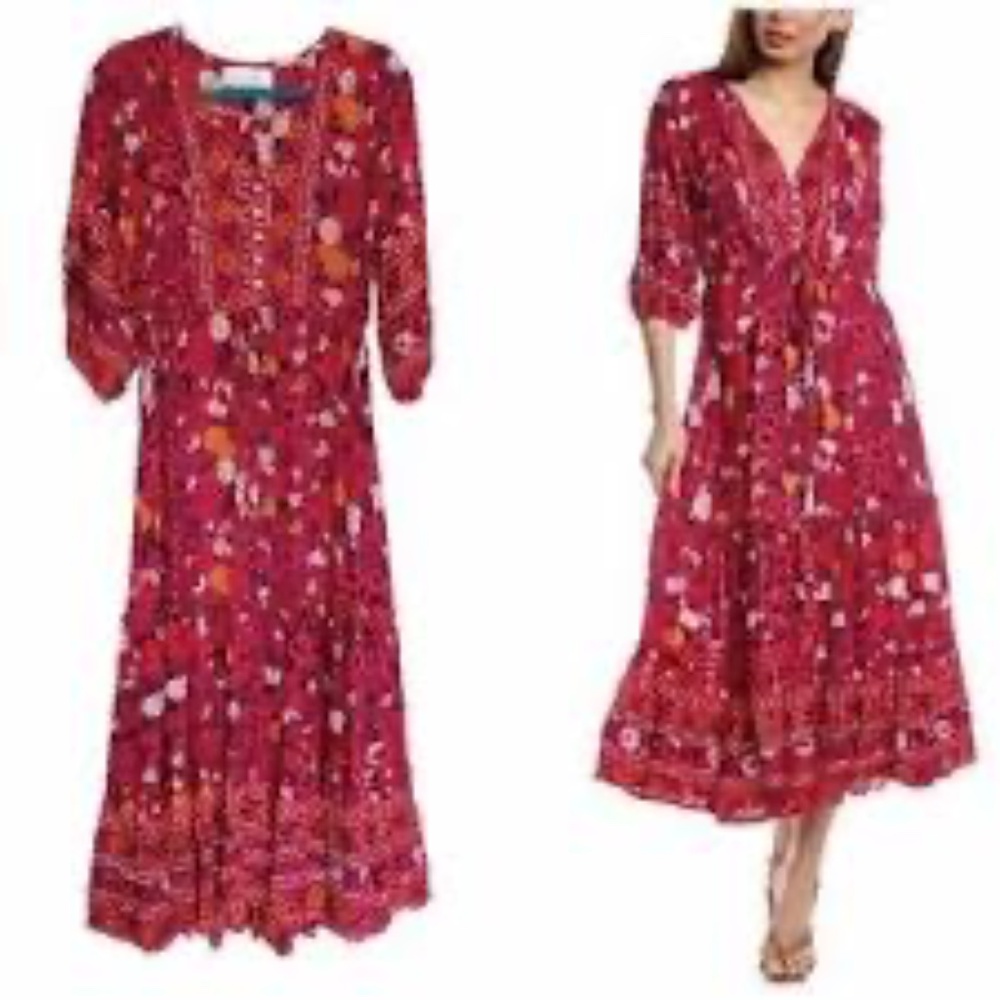 WALKER & WADE | $238 Carrie Cherry Red Printed Midi Dress, Size XL